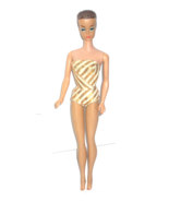 Fashion Queen Barbie Doll Gold Lame &amp; White Stripe Swimsuit Vintage  - $84.75