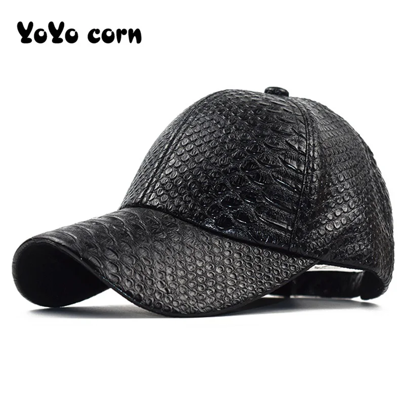 YOYOCORN High Quality Leather Cap for Men Solid Winter Pu Leather Baseball Caps  - £83.70 GBP