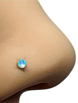 Opal Nose Stud Blue Gemstone Crystal 22g (0.6mm) 925 Silver Straight L Bendable - £4.92 GBP