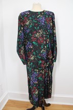 Vtg 80s Francesca of Damon Starington 10 Dark Floral Silk Drop Waist Dress - £44.71 GBP