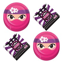 Pink Ninja Party Supplies - Ninja Girl Paper Dessert Plates and Ninja De... - £10.02 GBP+