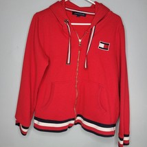 Tommy Hilfiger Womens Zip Up Hoodie Large Red Polka Dots Patch Jacket Coat - £18.01 GBP