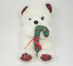 VINTAGE 1989 FIESTA CHRISTMAS TEDDY BEAR W/ CANDY CANE STUFFED ANIMAL PL... - $65.55