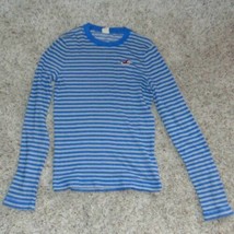 Boys Shirt Hollister Blue Gray Striped Long Sleeve Crewneck Tee-size L - £6.33 GBP