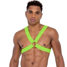 Black Light Harness Studded O Rings Spiked Elastic Stretch Green 6326 - $33.14