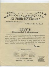Levy&#39;s Famous Deli Catering Menu Pasadena Ave St Petersburg Florida  - £14.24 GBP