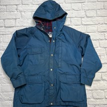 Vintage Woolrich Field Chore Jacket Flannel Wool Lined Blanket Teal L Made USA - £47.30 GBP
