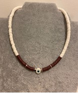 Evil eye heishi necklace handmade polymer disc beaded brown white unisex... - £15.84 GBP