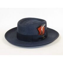 Men Bruno Capelo Braid Straw Style Spring Hat Wide Brim GAMBLER GAMS203 Navy image 2