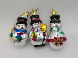 Snow Men Christmas Hanging Glass Ornaments Lot of 3 - £10.74 GBP