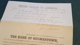 1859 Antique Bank Of Germantown Pa Handsberry Legal Doc Jacob Hoffman Weenan - £53.69 GBP
