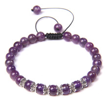 Natural Stone Beads Braided Chakra Bracelet Adjustable 6mm Purple Amethysts Bead - £10.93 GBP