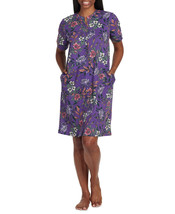 Miss Elaine Womens Floral Short-Sleeve Gripper Robe - Eggplant Multi Floral - $45.90