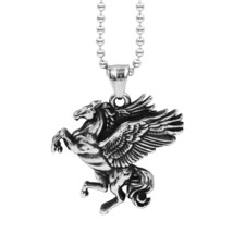 Pegasus Necklace Silver Stainless Steel Mythical Winged Horse Pendant Mare Pony - £17.62 GBP