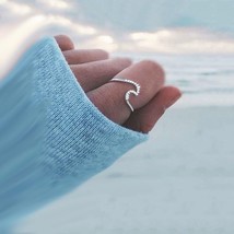  silver summer fashion white diamond wave rings for women stone ocean beach ring female thumb200