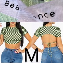 Sexy Black &amp; Neon Checkered Backless Crop Top~ Size M - $20.57