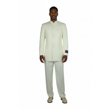 Mens Apollo King Banded Collarless suit Chinese Mandarin Wide leg AG97 Ivory image 8