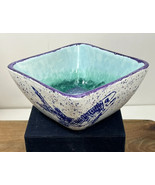 Handmade Stoneware Bowl ~ Blue &amp; Purple Fish Design Signed “KW” - £11.37 GBP