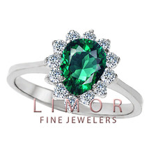 8x6mm Pear Shaped Emerald Cocktail Ring 14K White Gold Size 7 - £238.07 GBP