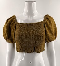 Wild Fable Womens Top Cropped Size XS Golden Brown Puff Sleeve Smocked Crop - $11.88