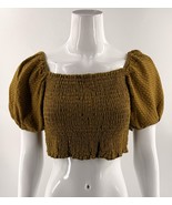 Wild Fable Womens Top Cropped Size XS Golden Brown Puff Sleeve Smocked Crop - $16.66 CAD