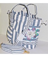 MARC BY MARC JACOBS Floral Striped Blue Canvas Shoulder Bag handbag NWT - $133.65
