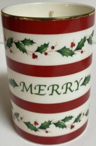LENOX Holiday Sentiment 4" CHRISTMAS CANDLE Merry CIB Xmas Red White Green NIDB - $26.72