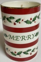Lenox Holiday Sentiment Merry 4" Christmas Candle 2010 Nidb Cib Xmas Red White - $28.04