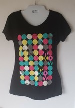 Womens ROXY Black Colorful Circles T Shirt Size Small Short Sleeves  - £10.97 GBP