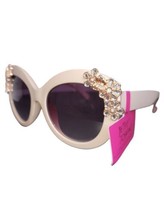 Betsey Johnson Cream Bejeweled Floral Oversized Sunglasses BJ 23 209 NEW - £21.50 GBP