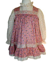 Prairie Dress Little Girls 4 Pink Calico Peasant Puff Long Sleeve Union Made USA - £48.85 GBP