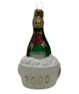 Blown Glass 2000 Christmas Ornament Champagne Wine Bottle in Ice Bucket - £12.12 GBP