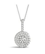 1.00 Ct Lab Grown Diamond 14k White Gold Halo Pendant Necklace With 18&quot; ... - £908.97 GBP