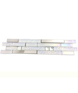 Glass Metal Linear Mosaic Tile Iridescent White Silver Backsplash 3&quot;x12&quot;... - $35.74 CAD