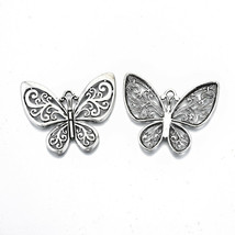 Large Butterfly Pendant Antiqued Silver Spring Charm Big Focal Jewelry Finding - £2.03 GBP