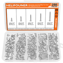 250-Piece Assorted Phillips Pan Head Wood Screws Set, 304 Stainless Steel - $16.03