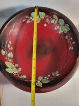 Wood Fruit Bowl Footed Red with Ivy Design VTG image 6