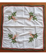 VNTG Christmas Small Tablecloth Embroidered Square 45x43cm Candle Branch... - £27.12 GBP