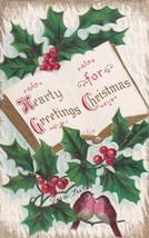 Hearty Greetings For Christmas Bible Holly Postcard D56 - £2.35 GBP