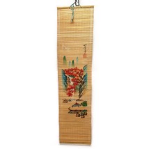Asian Bamboo Scroll Red Water Fall Scene Wall Hanging 31.5x8” 1960&quot;s Mid... - $19.77