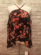 Mossimo Black Floral Cold Shoulder Halter Blouse Top Boho Gypsy Size S NEW - $22.00