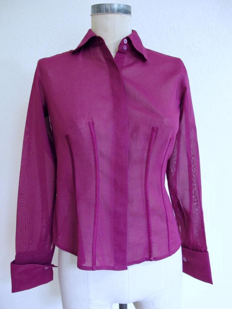 Primary image for Ann Taylor Button Down Blouse XSP Petite XS Purple French Cuff Satin Seam Detail