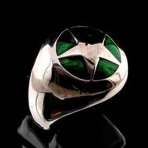 Sterling silver ring Wild West Cowboy Sheriff Star on dome with Green enamel hig - £62.93 GBP
