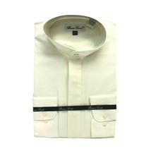 Bruno Conte Men&#39;s Banded Collar Shirt Ivory Convertible Cuff Size Medium 34/35 - $29.99