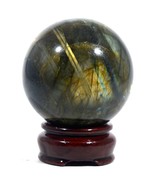 230g-54mm Labradorite Gemstone Sphere Ball  Golden Stand - $634.50 MXN