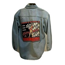 Vintage Pinup Rockabilly Denim Jean Button Front Shirt Jacket XL Racing Pocket - £31.64 GBP