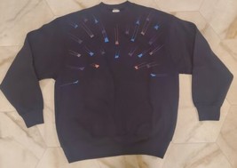 Vintage 90s Custom Painted Abstract Sweatshirt Fruit of the Loom USA Black Large - £27.53 GBP