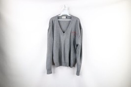 Vintage 70s Streetwear Mens XL Distressed Knit Golfing V-Neck Sweater Gray USA - £35.05 GBP