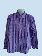 Izod Mens Purple Plaid Long Sleeve Button Down Front And Collar Slim Fit Large - £29.70 GBP