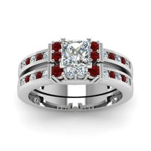 Stacking Solitaire with Accents Ring Set Red Clear Cubic Zirconia Wedding Band - £19.90 GBP